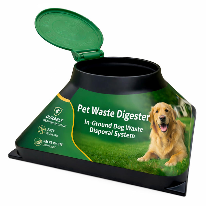 Doggie Dooley Pet Waste Digester, Pyramid Style - In-Ground Dog Waste Disposal System for 2 Large or 4 Small Dogs - Digester Starter - Made in USA, Black with Green Foot-Operated Lid