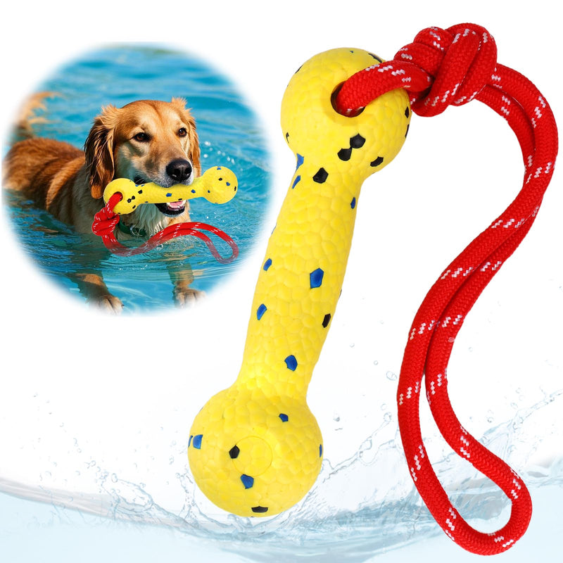 Mity rain Floating Dog Toys –E-TPU Water Pool Fetching Toy with Rope for Small Medium Large Pet, Bumper Shape Indestructible Interactive Dog Chew Toys for Summer Outdoor Training Fun (Yellow)