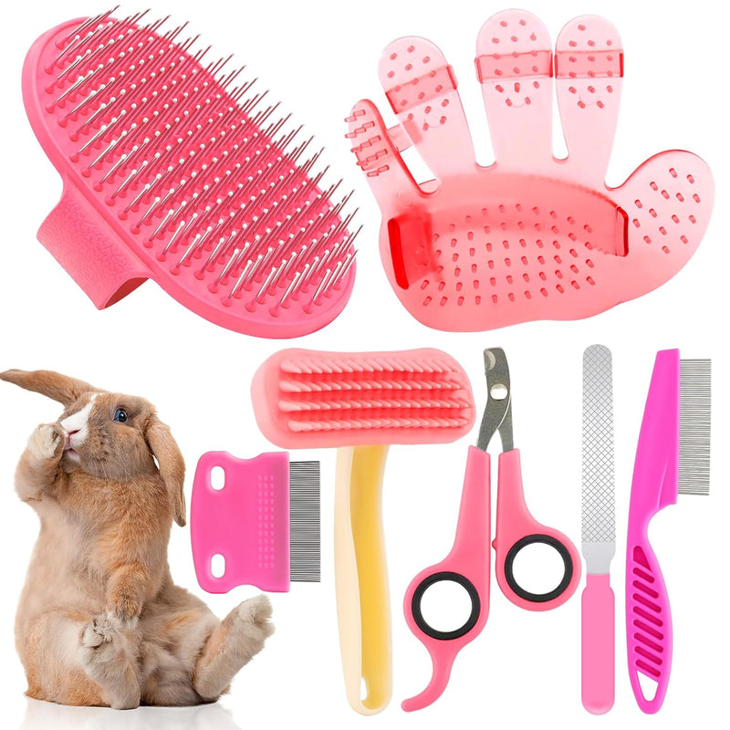Rabbit Grooming Kit, Rabbit Brush for Shedding with Bunny Nail Clipper, Rabbit Nail Trimmers with Pet Combs for Hamster 