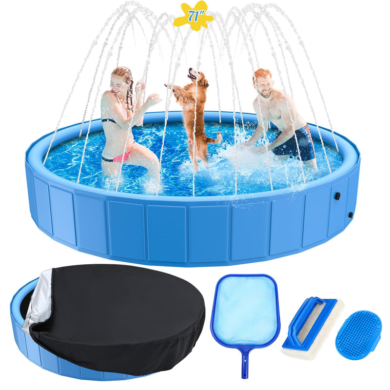 Yiyiring Foldable Dog Pool, 71 in Large Sprinkler Pool with Cover for Dog, Heavy Duty Dogs Splash Pad with Sprinkler Bathtub for Large Medium Small Pets Summer Outside Water Playing