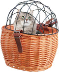 Bike Pet Basket, Wicker Bike Basket for Small Dogs Cats Pet Carrier Front Basket with Wire Mesh Cover and Lid, Wicker Bi