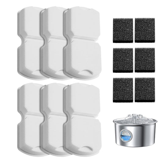 IHOUONE Official Cat Fountain Filter: 12 Cat Water Fountain Filter Replacement - 6 Carbon Filters & 6 Foam Filters - Suitable for IHOUONE Stainless Steel pet Fountains