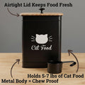 Cat Food Storage Container with Scoop - 5-7 lb (25 Cup) Capacity Metal Cat Food Container with Airtight Bamboo Lid and Metal Scoop - Airtight Pet Food Storage Containers 5 lb - 7 lb Kibble Container