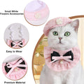 HOWWFALY 2PCS Cat Beret Hat with Small Camellia, Adjustable Satin Bowtie Bandana Scarf Set Pet Princess Costume for Halloween Christmas, Cat Dog Birthday Party Apparel (Pink Bow)