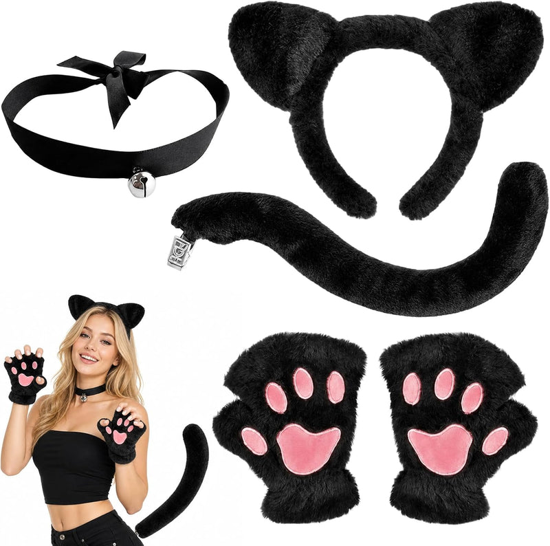 4PCS Black Cat Costumes, Halloween Costume, Cat Ears and Tail Set