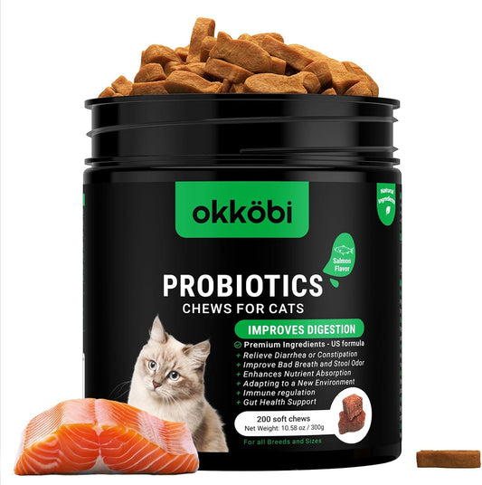 Probiotic Chews for Cats, 200 Count, Digestive, Gut Health Support, Salmon