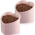 Mumufy 2 Pcs Ceramic Elevated Cat Bowls Tilted Elevated Raised Pet Bowls Anti Vomit Cat Dish for Indoor Stress Free Water Dish Feeder for Puppies, Heart Shaped(Pink)