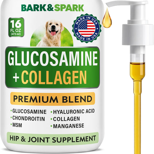 Liquid Collagen for Dogs w/Glucosamine (16 OZ) Advanced Mobility Joint Supplement for Dogs - Advanced Formula w/Chondroitin, MSM - Hip & Joint + Skin & Coat Care - Made in USA