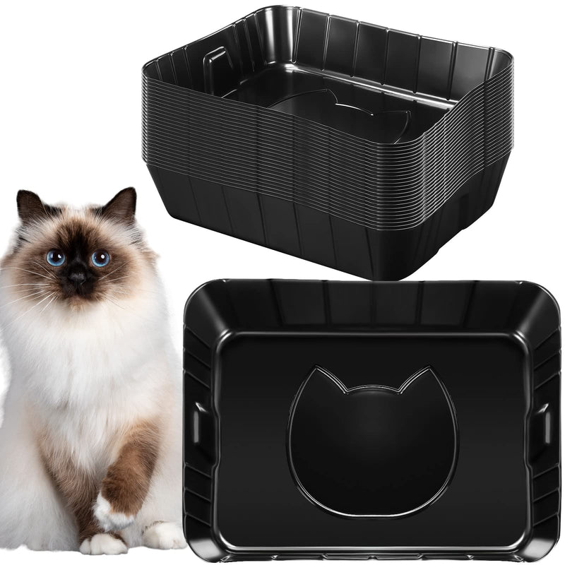 Bokon 25 Count Disposable Litter Box for Cat, Large Disposable Litter Tray for Travel Home Durable Portable Plastic Kitty Litters Boxes Leak-Resistant Easy-Grip Rim, 15.7 x 11.8 x 3 Inches(Black)