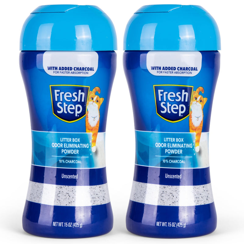 Fresh Step Litter Box Charcoal Odor Eliminator Powder, Cat Litter Deodorizer Additive to Help Absorb and Control Strong Litter Box Odors for Cleaner Smelling Homes, 15 Oz - 2 Pack