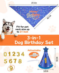 JZXOIVA Dog Birthday Party Supplies with Paw Print Kits, Dog Birthday Bandana Set, Cat Boy Girl Party Hat with Numbers for Large Medium Small Dogs, Adjustable Pet Anniversary Outfit, Blue