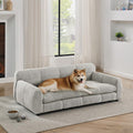 51" Dog Sofa Couch Bed for Small, Medium, Large Dogs, Soft Memory Foam Pet Sofa with Durable Linen Fabric, Comfortable Pet Couch with Backrest and Armrests, Easy to Clean and Maintain（Beige）