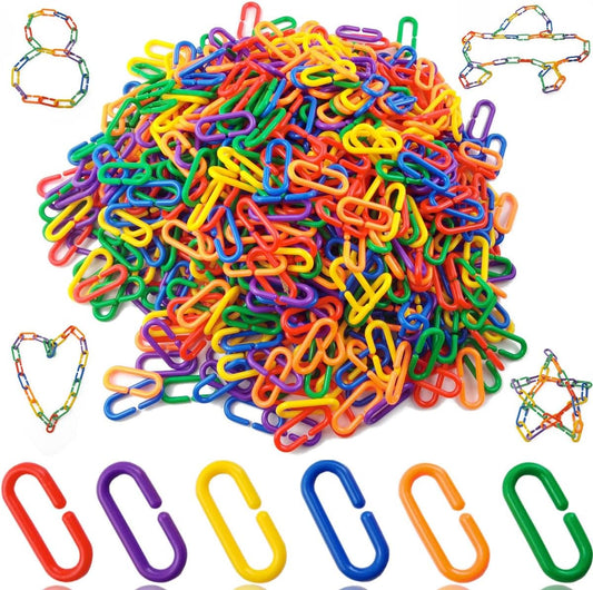 RONYOUNG 620PCS Rainbow C-Clips Plastic Chain Links, Bird Swing & Climbing Chain Cage Toy Clips & Hooks, DIY Kids Learni