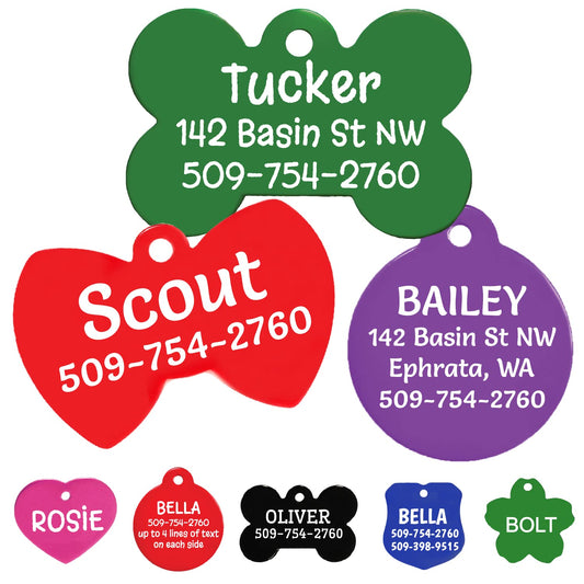 GoTags Personalized Colorful Dog Tags, Aluminum Pet ID Tags Engraved with Name in Bone, Round, Heart and More Shapes