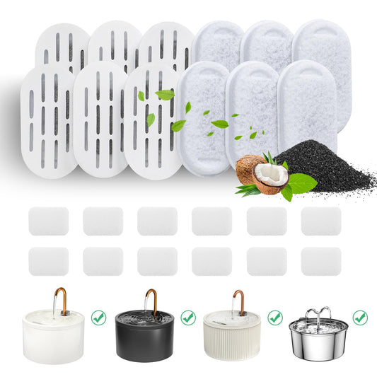 DOOOB Cat Water Fountain Filter, 24 Pack Cat Fountain Filters, Cat Fountain Replacement Filters for DOOOB Cat Water Fountain, Pet Water Fountain Filters (12 Filters & 12 Sponges)