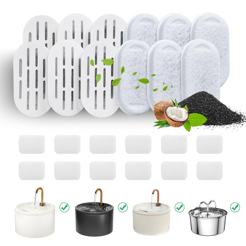 DOOOB Cat Water Fountain Filter, 24 Pack Cat Fountain Filters, Cat Fountain Replacement Filters for DOOOB Cat Water Fountain, Pet Water Fountain Filters (12 Filters & 12 Sponges)