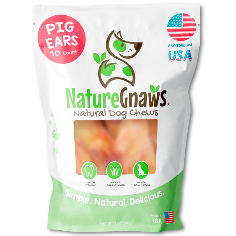 Nature Gnaws USA Pig Ears for Dogs (10 Count) - Thick Long Lasting for Aggressive Chewers and Large Dogs - Premium Natural Pork Dog Chew Bones - Rawhide Free