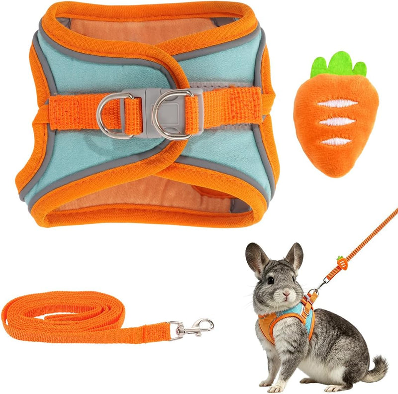 Bunny Harness and Leash Set Double Buckle | Soft Rabbit Harnesses with Carrot | Adjustable Reflective Strips Jacket Esca
