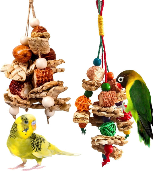 2pcs Bird Toys for Parakeets,Parrot Cage Chewing Hanging Toy