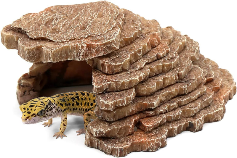 Gecko Hide Shale Scape Step Ledge, Reptile Cave Hideout Tank Accessories Decorations, Great for Reptiles, Amphibians, Le