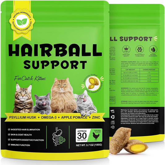 VOSIFSDIY Hairball Treatment for Cats, Cat Treats Hairball Remedy Crunchy & Creamy Chews Supports Skin & Coat, Vitamins 