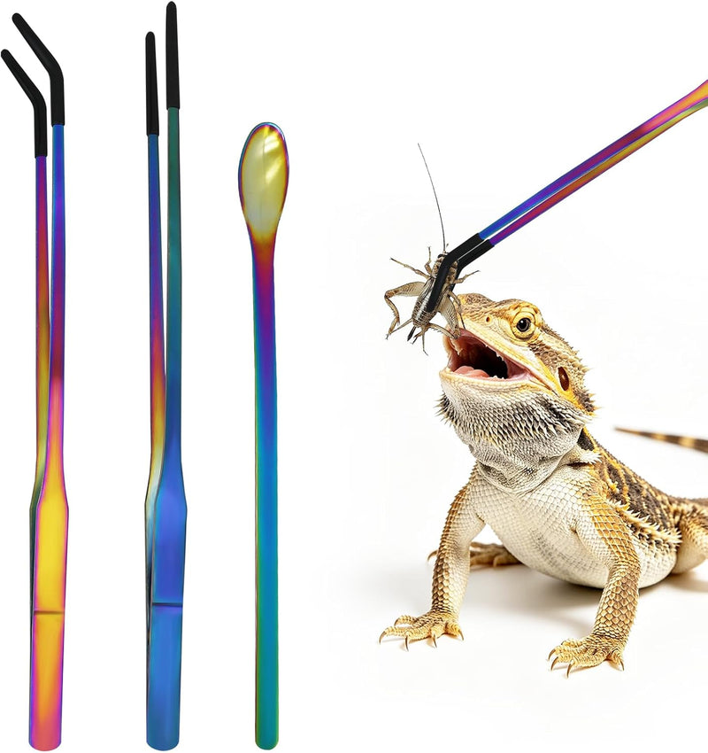 3 PCS Extra Long Stainless Steel Reptile Feeding Tongs and Spoon Set