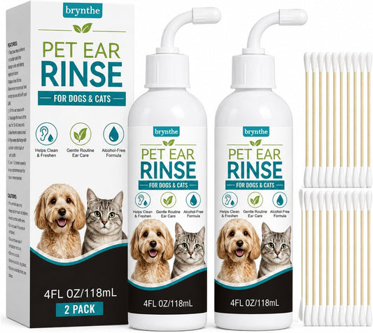 Brynthe Pet Ear Rinse, for Dogs and Cats, Gentle Cleaning Solution Washes Away Wax, Dirt & Debris, Easy-Apply Liquid For