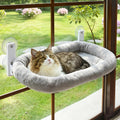 AMOSIJOY Cordless Cat Window Perch with Cushion Bed Metal Frame, L Gray