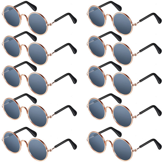 10 Pieces Cat Dog Sunglasses Funny Pet Glasses Round Metal Small Classic Retro Sunglasses Pet Hippie Cute Dog Cat Cosplay Party Costume Photo Props Cosplay Glasses(Grey)