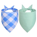 WoffBow Summer Dog Bandanas 2 Pack, Reversible Plaid Tie-On Scarves for Medium/Large Dogs, Size L (Fits 14-18" Neck), Blue & Mint Spring Gingham Stripe for Boy Girl Pups