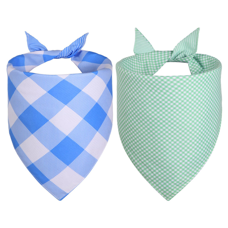 WoffBow Summer Dog Bandanas 2 Pack, Reversible Plaid Tie-On Scarves for Medium/Large Dogs, Size L (Fits 14-18