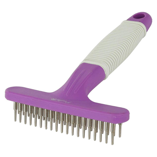 POODLIE Poodle Pet Dog Grooming Rake| Dematting Tool with Stainless Steel Shedding Comb for Pets | 2 Rows of Pins Gently Remove Loose or Tangled Hair from Undercoat | Purple Handle