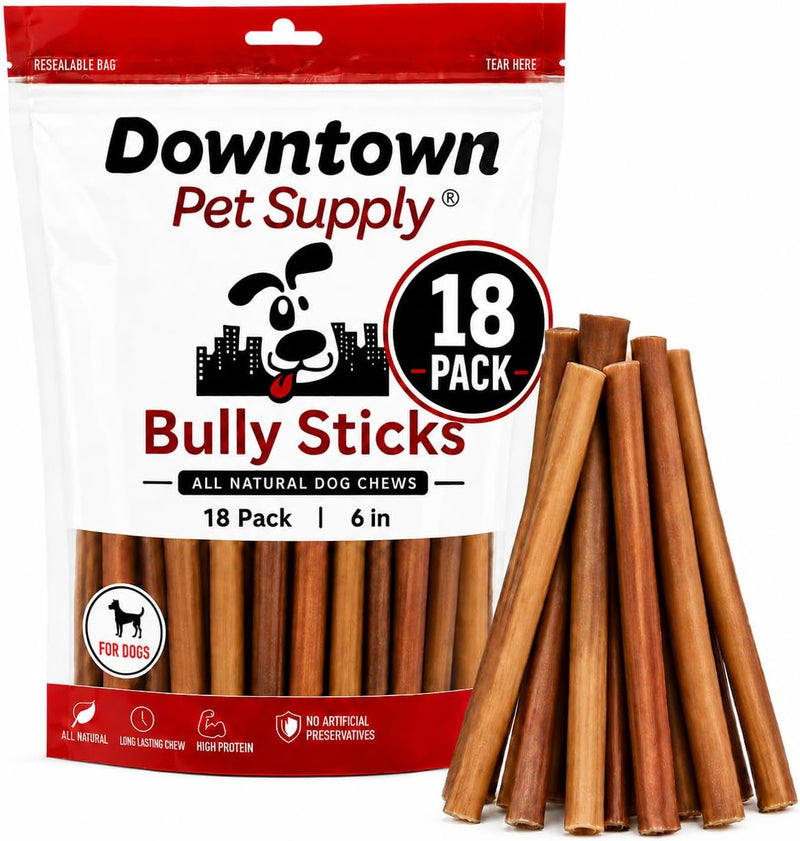 Downtown Pet Supply Bully Sticks for Dogs - Natural 6 Inch Beef Chews, Odor-Free & Rawhide-Free, Long Lasting Dog Treats
