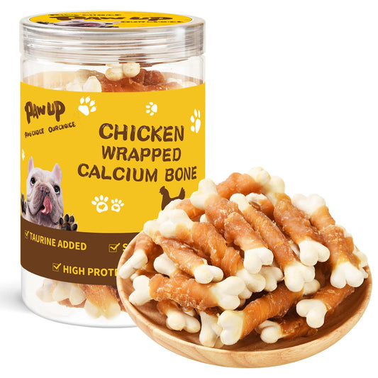 PAWUP Chicken Wrapped Puppy Chew Bones, Digestible Soft-Core Dental Chews, Real Chicken, Gentle Teething Treats for Small & Medium Dogs, 12.5 oz