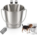 2 Quart Dog Water Bucket Flat Sided Stainless Steel with Hooks