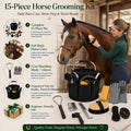 Horse Grooming Kit For Care Bathing & Shedding Brushes & Curry Combs with Organizer Bucket & Silicone Grooming Gloves Al
