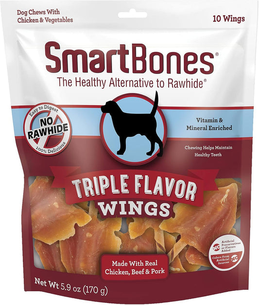 SmartBones Triple Flavor Wings Rawhide-Free Dog Treats, 10 Count