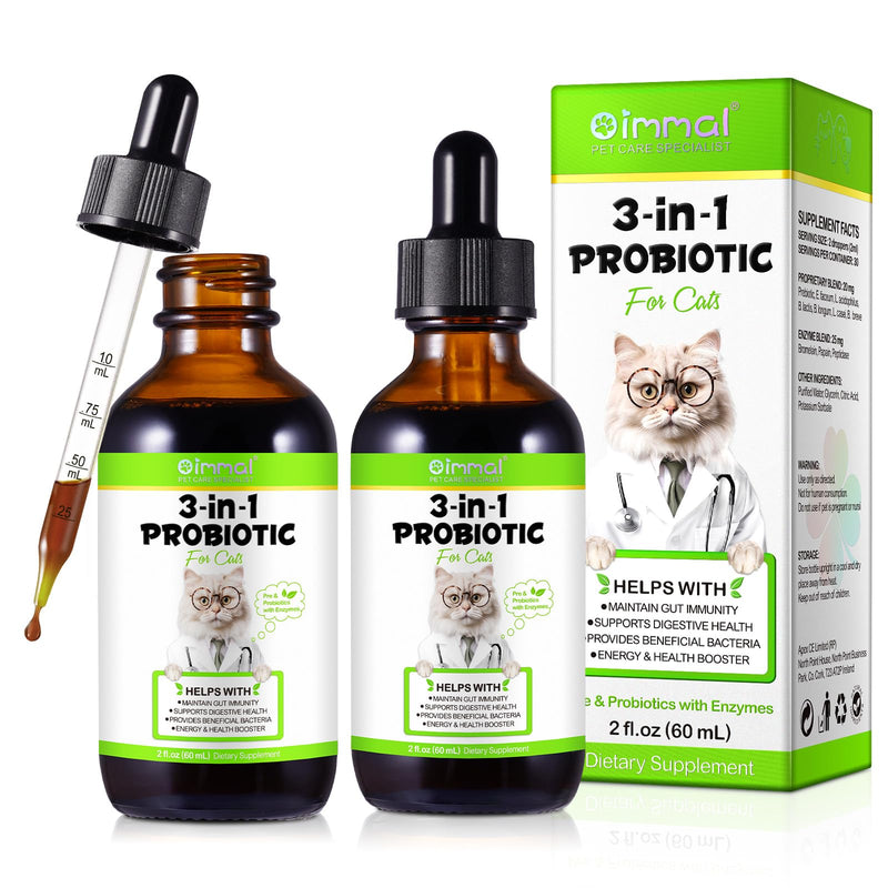 Cat Probiotic, Probiotics for Cats with Prebiotic and Enzymes, 3 in 1 Liquid Probiotic Drops for Cats, Cat Probiotics Supplement Help Digestive Support Gut Health 2 Pack