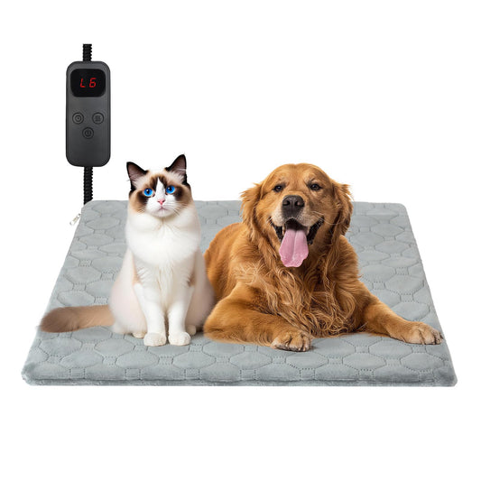 Cat Heating Pad, 6 Adjustable Temperature & 5 Timer Options, 17.7'' x 17.7'' Pet Heating Pad for Cats Dogs, Waterproof Indoor Outdoor Electric Heated Cat Bed Dog Mat with Chew-Resistant Cord (Grey)