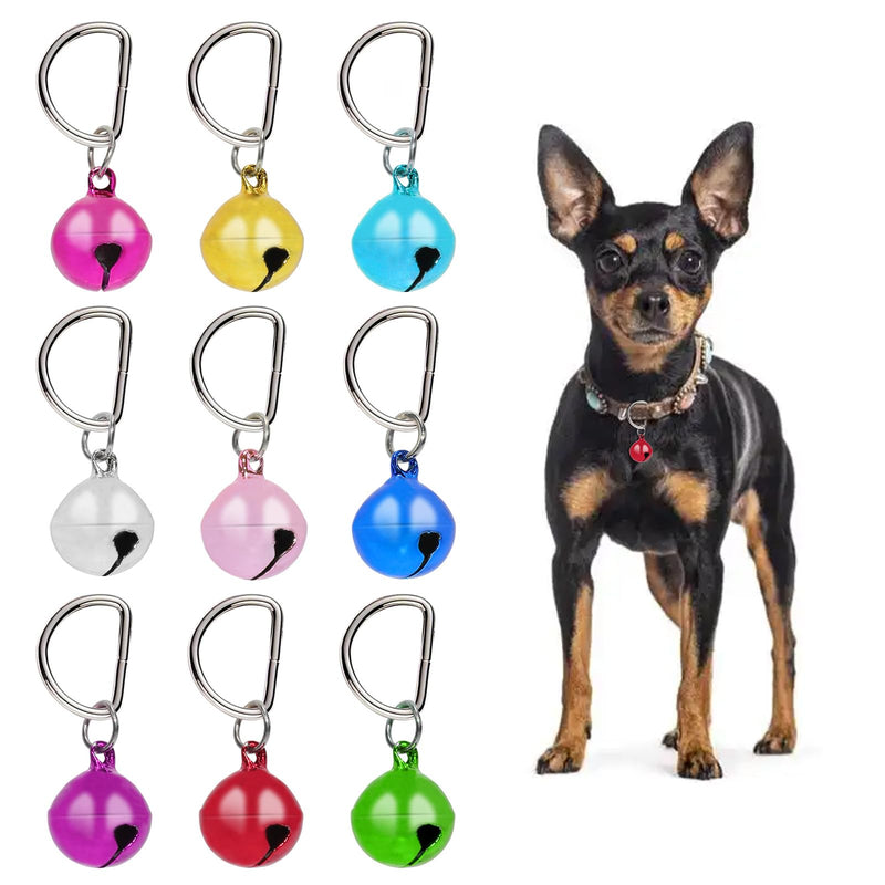 Aphrordity 9 Pcs Dog & Cat Bells Charm Bells, D-Ring (0.57 Inch) Shiny Cat Bells, Small Bell for Dog Collar, No Burrs, Safe & Durable, Anti-Lost Bell for Dogs & Cats