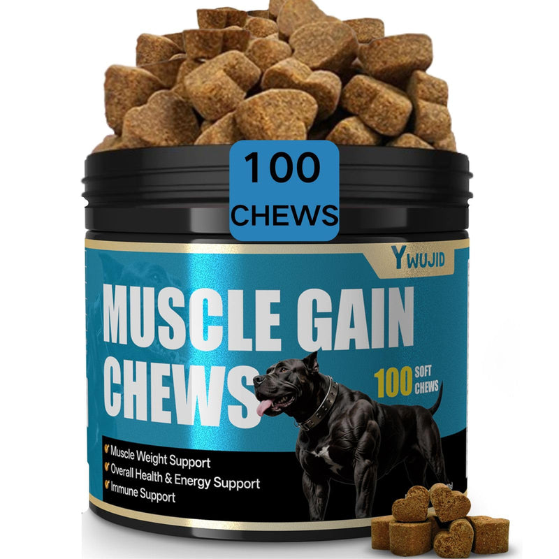 YWUJID Muscle Gain Chews Dog Weight Gainer Supplements with High Protein & Canine Amino Acids Puppy Vitamins Canine Muscle Builder Formula for Bully & All Breeds Puppies & Adult & Senior Dogs-100