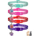 4PCS Breakaway Cat Collars,Reflective Cat Collar with Bells,Kitten Collars for Boy&Girl Cats Breakaway Collar for Cats with Paw Pendant 6-9 Inch(Purple+Hotpink+Red+Teal)