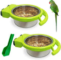BNOSDM 2 PCS Stainless Steel Bird Bowls Bird Feeding Dish Water Cups Perch Stand Hanging Parakeet Food Container Food an