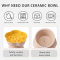 Tilted Cat Bowl, Flower-Shaped Ceramic Slow Feeder Cat Bowl, Raised Pet Bowl for Whisker Relief, Prevents Vomiting & Bloating, Non-Slip Base, Easy to Clean for Dry/Wet Food (Pink & Blue)