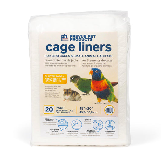 Prevue Pet Products Disposable Cage Liners for Birds and Small Animals - Cage Accessories for Parrot, Parakeet, Conure, Cockatiel, Hamster, Guinea Pig, & Mouse Enclosures - 20 White Liners