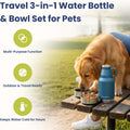 PawsPik 3-in-1 Travel Dog Water Bottle & Bowl Set, 32oz, Blue