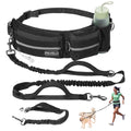 Heellpxi Dog Leash with Waist Belt, Reflective Stitching, Dual Handles, Elastic Retractable Design, Perfect for Running, Black, Suitable for Medium and Large Dogs