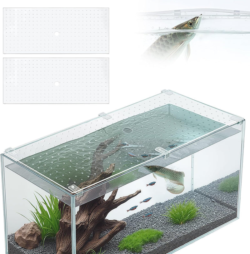 Colingmill 2 Pcs Aquarium Acrylic Glass Canopy Set Cuttable Aquarium Fish Tank Cover, Anti-Jump Net with Clips,29 x 12 I