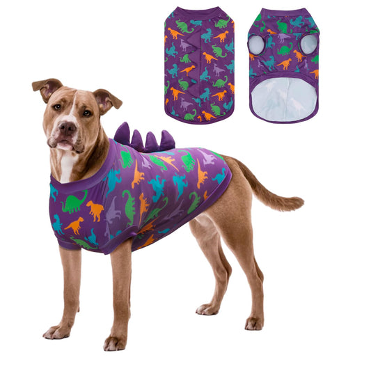 UNIPUP UPF 50+ Sun Protection Dog Shirt - Sleeveless Cooling Vest for Large Dogs Boy, Quick-Dry Pet T-Shirt with Funny Dinosaur Horns, UV Protective Breathable Dog Clothes U-COSBX01XL