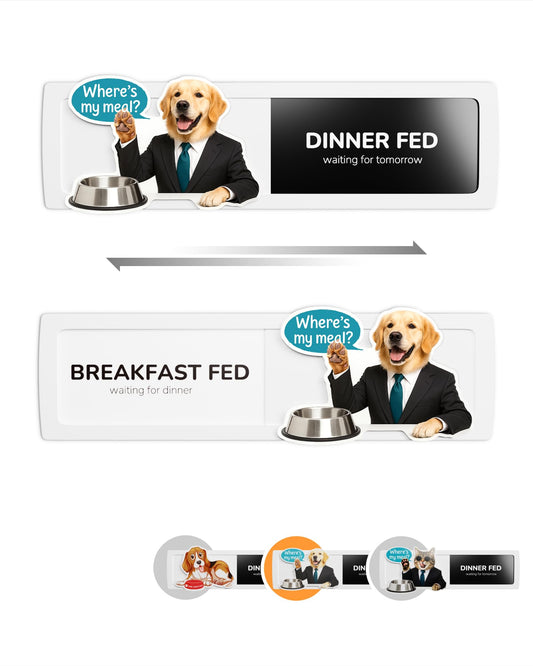 JOZidea Dog Fed Sign, Dog Feeding Reminder for Breakfast Dinner Fed, Pet Magnets and Adhesive Sticker Option of AM PM Pet Feeding Tracker (Mr.Dog. Woof-a-Lot)